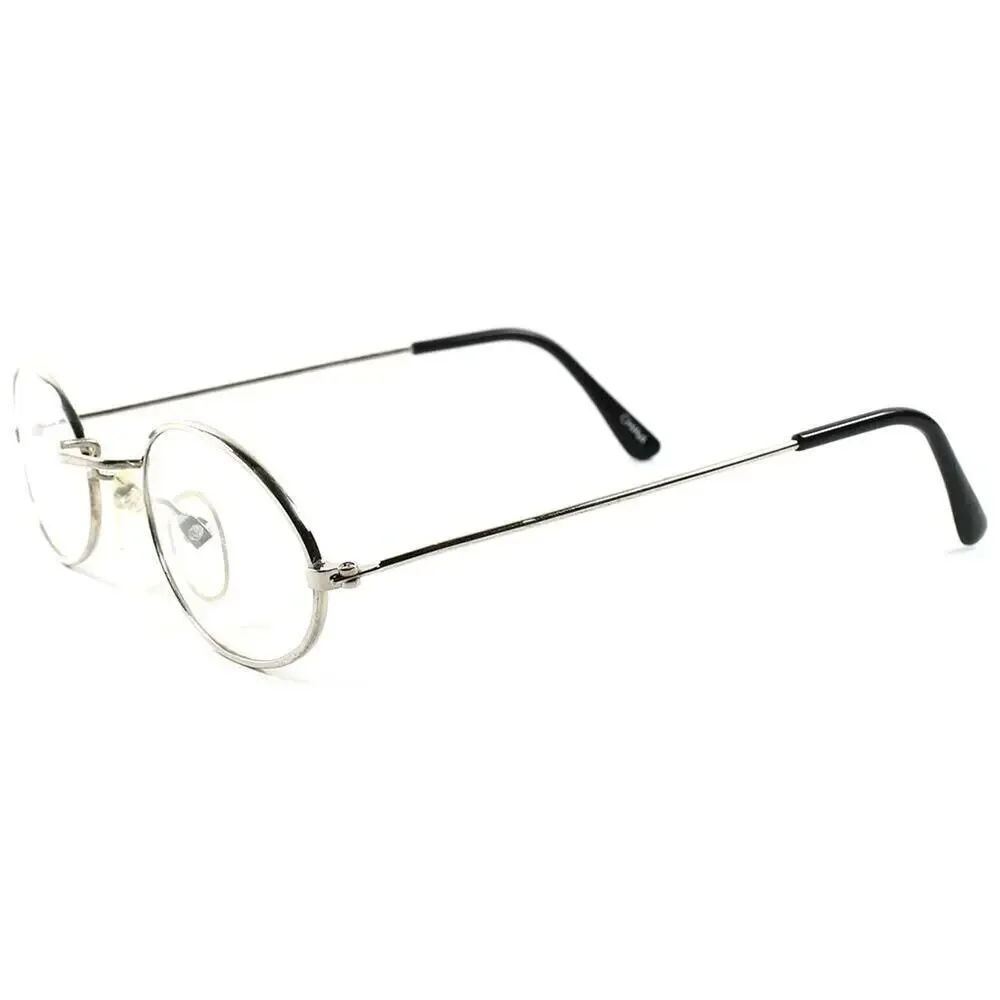 Silver Vintage Retro Fashion Old School Hippie Oval Frames Clear Lens Glasses